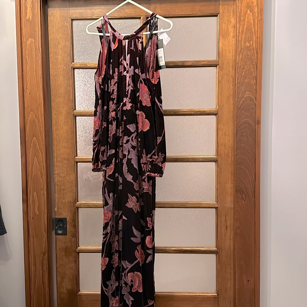 Gorgeous long maxi dress NWT Parker Black maroon/dark red floral velvet pattern